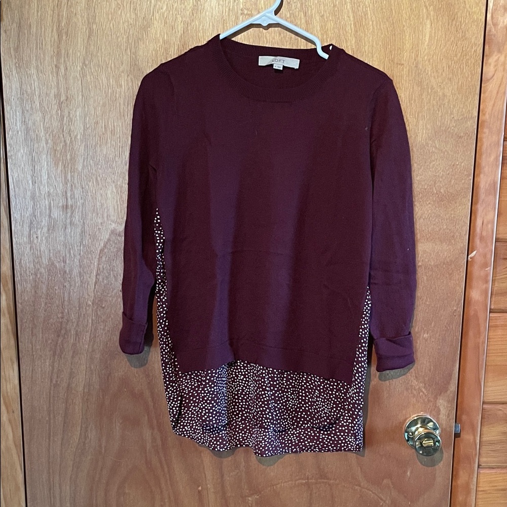 Burgundy Mixed Media Top with Polka Dot Detail